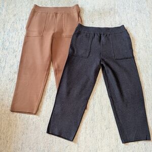 Zara Knit Wide Leg Camel and Gray Ankle Length Pants
